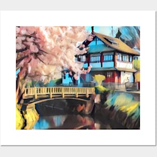 Cherry Blossom Tree Near A Japanese Style House Posters and Art
